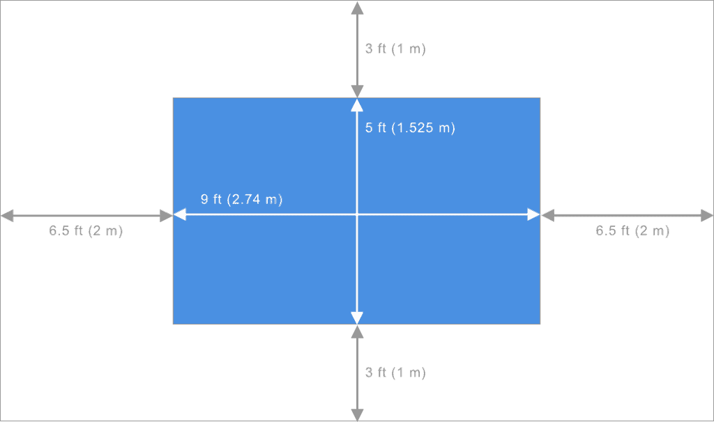 乒乓球桌所需的空间